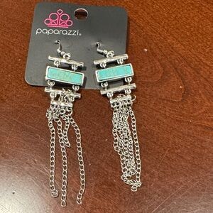 Paparazzi Turquoise and Silver Chain Earrings
